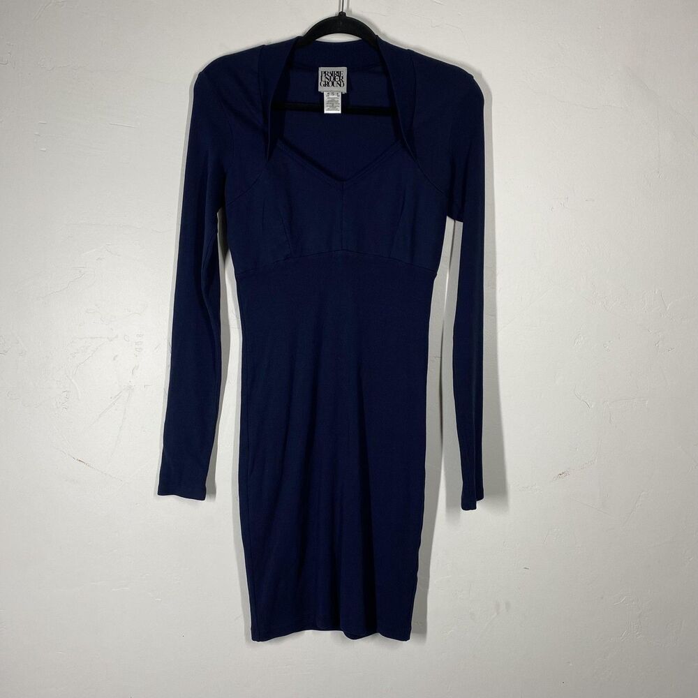 Prairie Underground Dress Womens Small Blue Long Sleeve Bodycon Knit Stretch USA